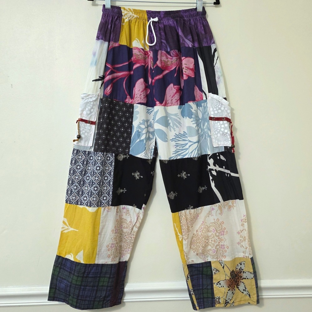 Ashley Taylor Wide Leg Patchwork Pants Sz S/M Baggy Barrel‎ Hippie Festival Boho